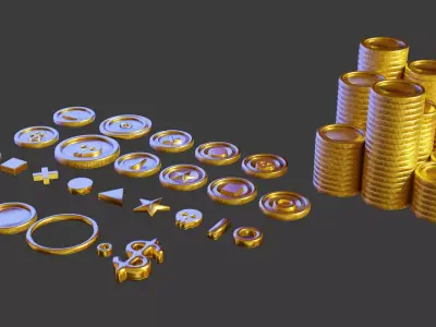 PBR Modular Low Poly Coin Kit for Games Low-poly 3D model