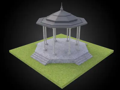 Gazebo structure with stone floor and metal roof stand alone Low-poly 3D model