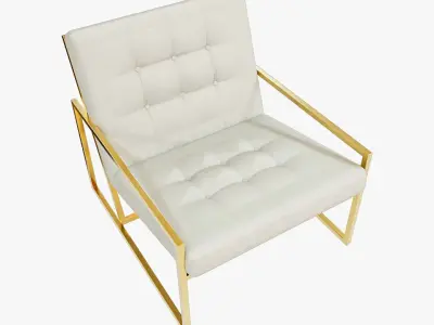 Modern Luxury Chair - Gold Metal and White Leather 3D model