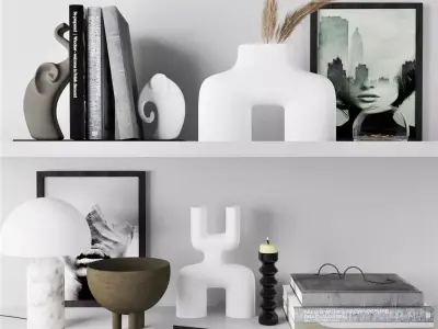 Decorative set candle holder on shelf 3D model