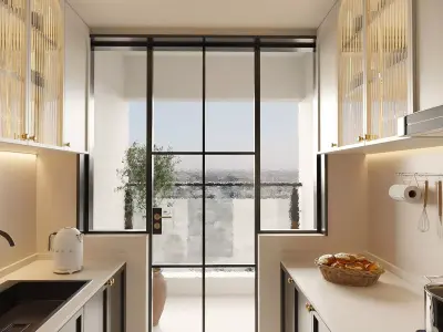 Modern Light Luxury Galley Kitchen with Smart Fridge 3D model