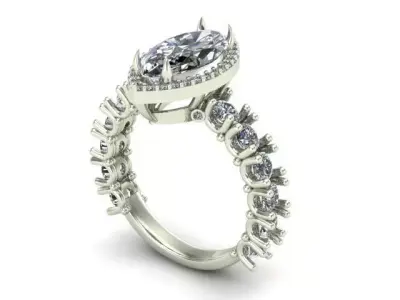 Engagement Ring With Marquise and Rounded Diamonds 3D model