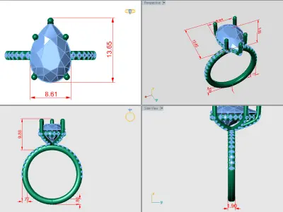 Pear shape solitare with under halo 3D print model