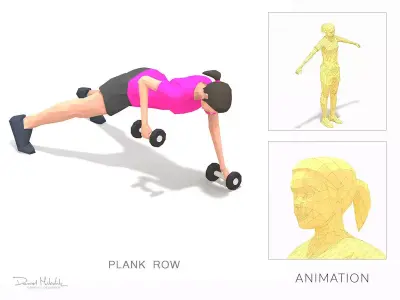 plank row Exercise Woman Animation Low-poly 3D model