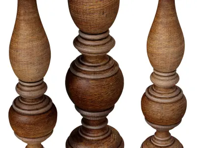 Rustic Wooden Aged Patinated Candle Holders 3D model