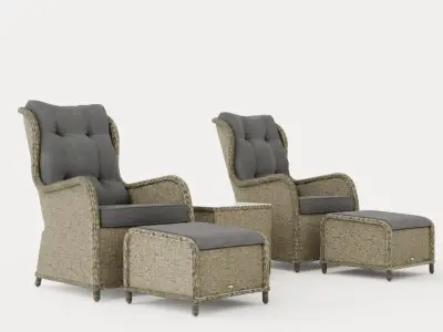 Marcus Cafe set With 2 Ear Patches With Footstool M Cushion Low-poly 3D model