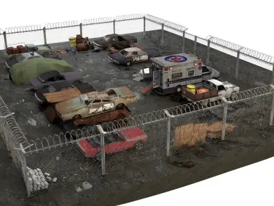 Old Rusty cars in an abandoned parking lot pack Low-poly 3D model