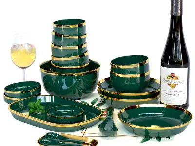 Collection of luxury tableware Service from porcelain 3D model