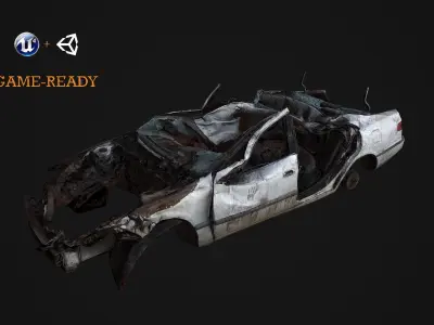 Crushed Car Low-poly 3D model