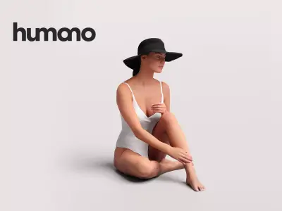Humano Woman in swimsuit and hat sitting pool-2511-050-7491 3D model