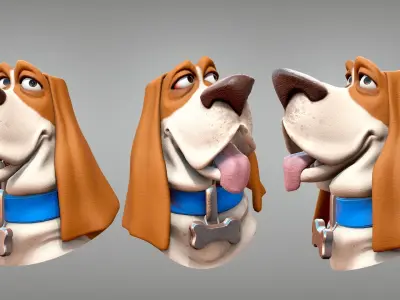 Cartoon character dog Basset hound base mesh Low-poly 3D model