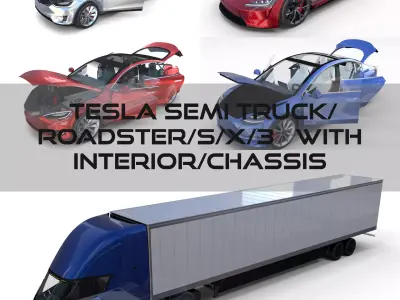 Tesla Pack Semi Roadster Model S X 3  with interiors and chassis 3D model