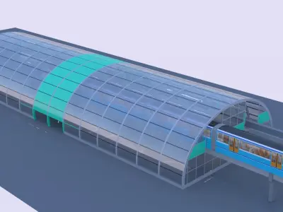 Monorail station with train 2024 IV 3D model