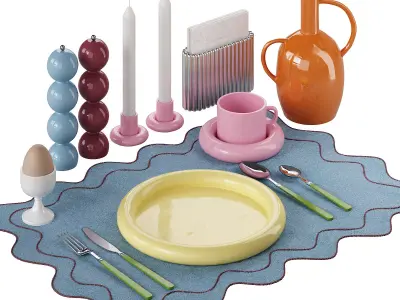 Colorful Restaurant Tableware 3D model