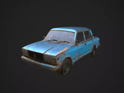 Low Poly Abandoned Rusty Car - Textured  Low-poly 3D model