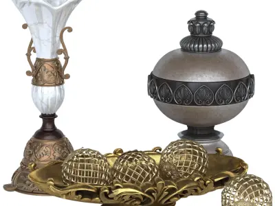 Decorative set 2 ornate vase - previews 3D model