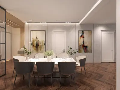 Modern Living and Dining Room 3D Model  3ds Max  VRay Ready File 3D model