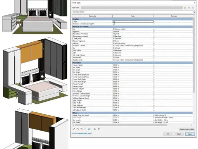 Master Bedroom Furniture Revit Family Parametric 3D model
