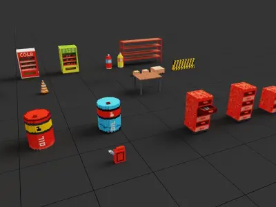 Voxel Art Car Prop Collection for Game Development 3D model