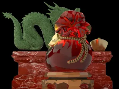 Chinese money bag with yuanbao and dragon 3D model