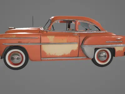 Retro 1950s Car 3D Model - Vintage Design with Rough Edges Low-poly 3D model