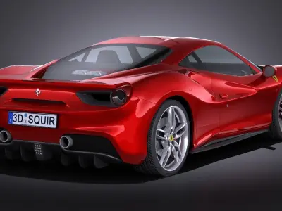 HQ LowPoly Ferrari 488 GTB 2016 Low-poly 3D model