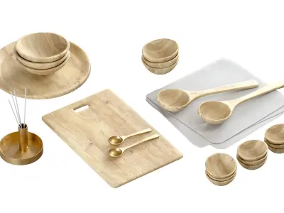 SET OF light MANGO WOOD SALAD SERVERS accessories 3D model