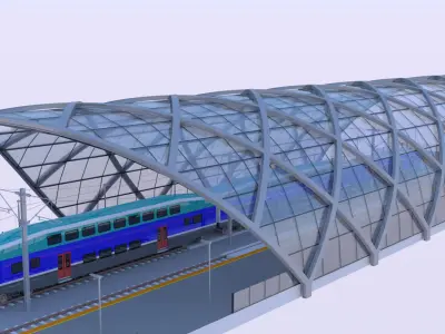 Station with BiLevel train III 3D model