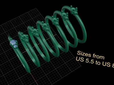 Engagement ring with two diamonds 3D print model