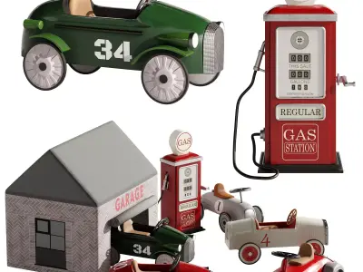 Retro Push Car collection set 1 3D model