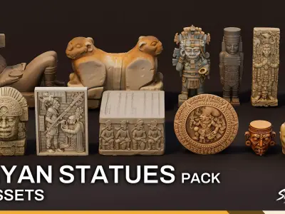 Mayan Civilization Statues Pack Low-poly 3D model