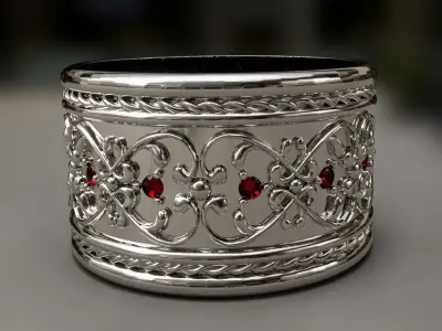 Gold  silver ring with antique design 3D print model