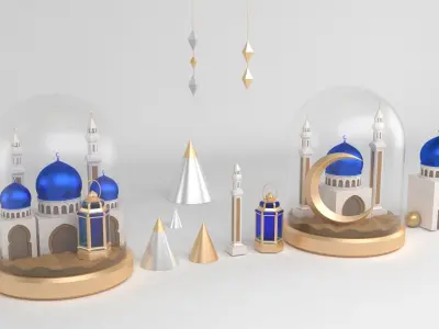 Ramadan Collection islamic mosque in glass dome 3D model