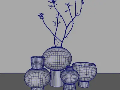 brushed ceramic vase with a branch 3D model