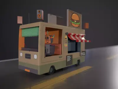 Burger Shop and Shaman Low-poly 3D model
