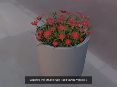 Concrete Pipe Pots With Red Flowers 3D Model Collection