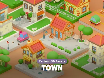 Cartoon Town Islands Exteriors Low-poly 3D model