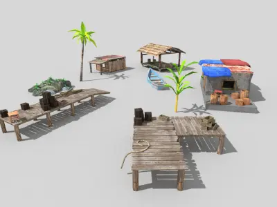 9 low poly beach props pack Low-poly 3D model