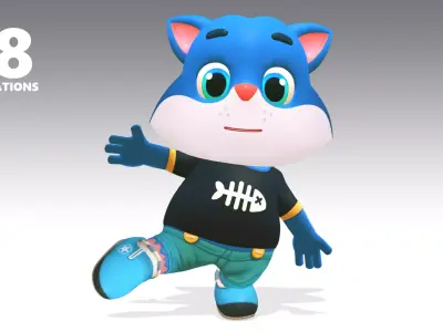 Cat Kitten Animated Rigged Low-poly 3D model