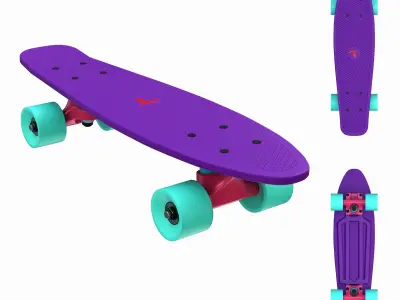 Traxart Skateboard Mini - Purple and Black Low-poly 3D model