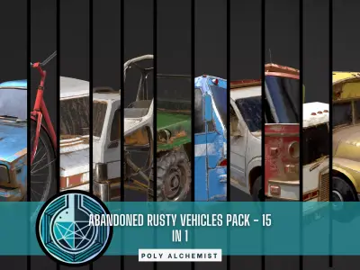 Abandoned Rusty Vehicles Pack 15 In 1 Low-poly 3D model