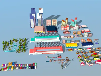 Simple city Low-poly 3D model