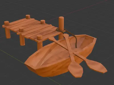 Stylized Rowboat  Wooden Dock Game Ready Low Poly Asset Free low-poly 3D model