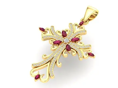 Cross Pendant Ruby Stones G-715 3D print model