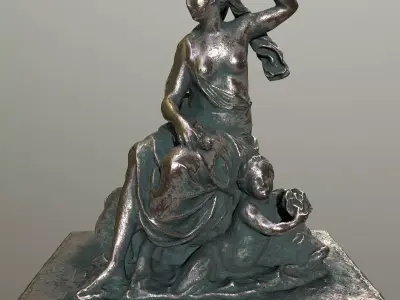 statue 3 bronze sculpture of woman on rock Low-poly 3D model