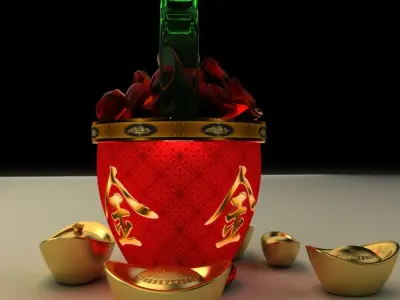 Chinese Gold Ingot bucket 3D model