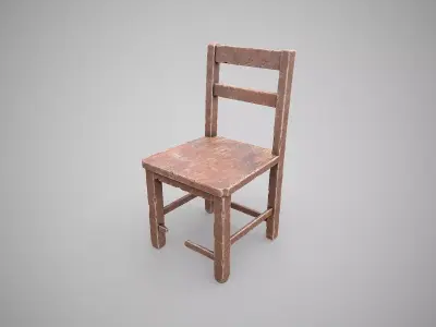 Old Wooden Chair-2 Low-poly 3D model