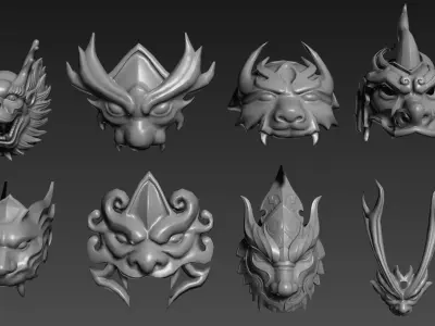 Antique dragon head monster mask 3D model