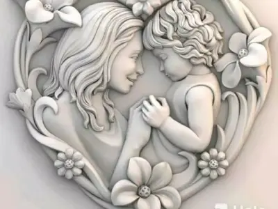 mother daughter heart pendant 3D print model