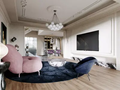 Luxury living room dining room interior scenes 54 3D model